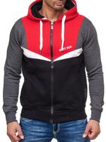 Trendy men's colorblock design sweatshirt jacket with hood, sporty hoodie jacket 19043 Red