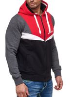 Trendy men's colorblock design sweatshirt jacket with hood, sporty hoodie jacket 19043 Red
