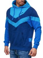 Dynamic men's colorblock hoodie, hooded pullover with kangaroo pocket, sporty sweater 19044 turquoise