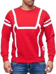 Men's sporty casual sweater with contrast print, crew neck sweater 19045 Red