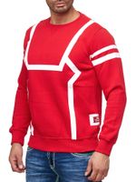 Men's sporty casual sweater with contrast print, crew neck sweater 19045 Red