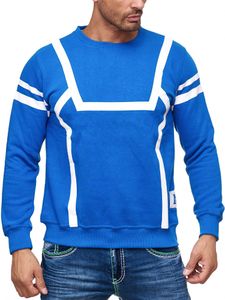 Men's sporty casual sweater with contrast print, crew neck sweater 19045 Sax-Blue