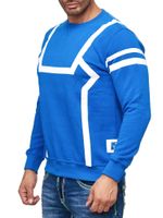 Men's sporty casual sweater with contrast print, crew neck sweater 19045 Sax-Blue