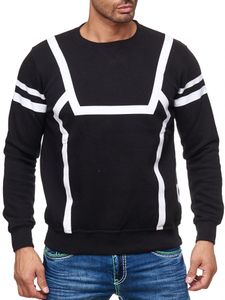 Suéter deportivo casual para hombre con estampado en contraste, suéter de cuello redondo 19045 Negro