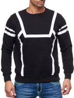 Suéter deportivo casual para hombre con estampado en contraste, suéter de cuello redondo 19045 Negro