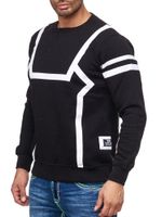 Suéter deportivo casual para hombre con estampado en contraste, suéter de cuello redondo 19045 Negro