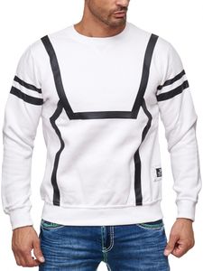 Men's sporty casual sweater with contrast print, crew neck sweater 19045 White