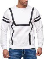 Men's sporty casual sweater with contrast print, crew neck sweater 19045 White