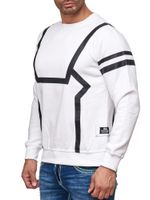 Men's sporty casual sweater with contrast print, crew neck sweater 19045 White