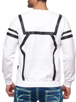 Men's sporty casual sweater with contrast print, crew neck sweater 19045 White
