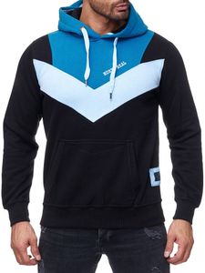 Casual men's colorblock hooded sweatshirt with kangaroo pocket, sweater 19047 Petrol