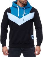 Casual men's colorblock hooded sweatshirt with kangaroo pocket, sweater 19047 Petrol