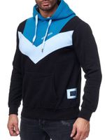 Casual men's colorblock hooded sweatshirt with kangaroo pocket, sweater 19047 Petrol