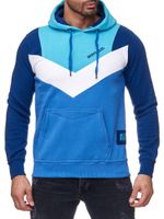 Casual men's colorblock hooded sweatshirt with kangaroo pocket, sweater 19047 turquoise