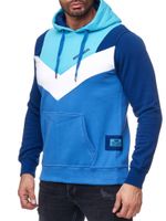 Casual men's colorblock hooded sweatshirt with kangaroo pocket, sweater 19047 turquoise