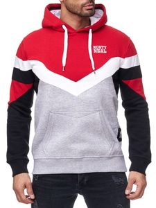 Men's sporty colorblock hooded sweatshirt with kangaroo pocket, sweater 19048, red