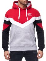 Men's sporty colorblock hooded sweatshirt with kangaroo pocket, sweater 19048, red