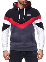 Men's sporty colorblock hooded sweatshirt with kangaroo pocket, sweater 19048, black
