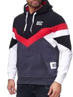 Men's sporty colorblock hooded sweatshirt with kangaroo pocket, sweater 19048, black