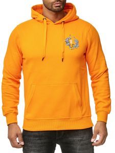Striking men's hooded sweatshirt with tiger print and back print, urban sweater 19100 Orange