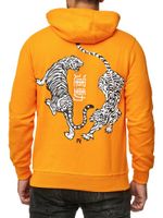 Sweat à capuche homme tendance avec imprimé tigre au dos et sur le devant, modèle urbain 19100 orange