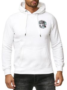 Trendy men's hooded sweatshirt with tropical print and large back print Hoodie Sweater 19101 White
