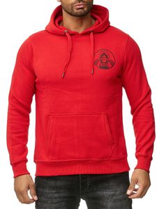 Stylish men's hooded sweater with angel print and large back print, hoodie pullover 19102, red