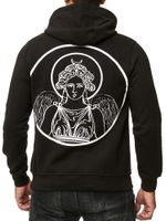 Stylish men's hooded sweater with angel print and large back print. Hoodie pullover 19102 Black