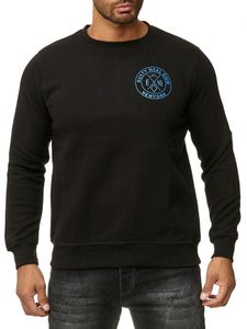 Casual men's crew neck sweater with logo print and large back print, sweater 19103, black