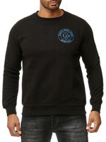 Casual men's crew neck sweater with logo print and large back print, sweater 19103, black
