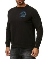 Casual men's crew neck sweater with logo print and large back print, sweater 19103, black