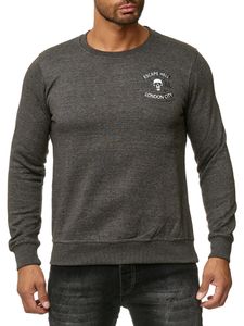 Cool men's crew neck sweater with skull print and large back print, sweater 19104 anthracite