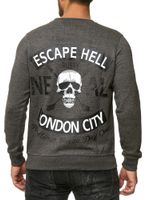 Cool men's crew neck sweater with skull print and large back print, sweater 19104 anthracite