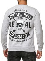 Cool men's crew neck sweater with skull print and large back print, sweater 19104 grey