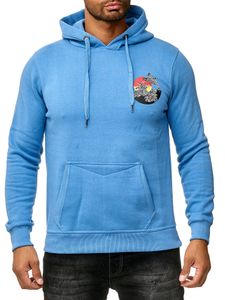 Men's hooded sweatshirt with wave print and whale motif, hoodie with large back print, sweater 19106, blue