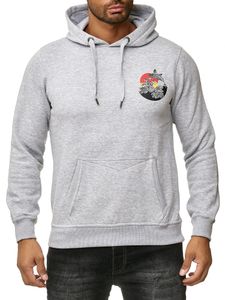 Men's hooded sweatshirt with wave print and whale motif, hoodie with large back print, sweater 19106 Grey