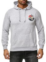 Men's hooded sweatshirt with wave print and whale motif, hoodie with large back print, sweater 19106 Grey