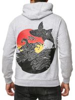Men's hooded sweatshirt with wave print and whale motif, hoodie with large back print, sweater 19106 Grey