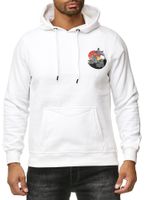 Men's hooded sweatshirt with wave print and whale motif, hoodie with large back print, sweater 19106, white
