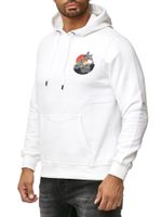 Men's hooded sweatshirt with wave print and whale motif, hoodie with large back print, sweater 19106, white