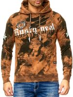 Felpa con cappuccio da uomo in stile batik con stampa vintage, maglione in stile usato 19112 Cammello