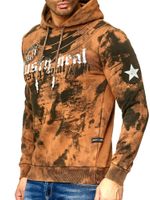 Felpa con cappuccio da uomo in stile batik con stampa vintage, maglione in stile usato 19112 Cammello