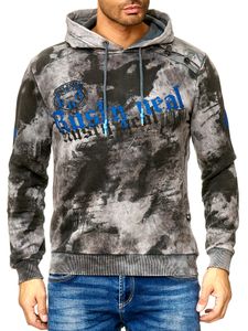 Men's tie-dye hoodie, hooded pullover with vintage print, sweater 19113, anthracite