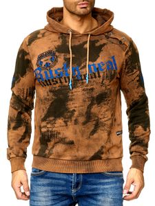Men's tie-dye hoodie, hooded pullover with vintage print, sweater 19113 Camel