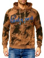 Men's tie-dye hoodie, hooded pullover with vintage print, sweater 19113 Camel