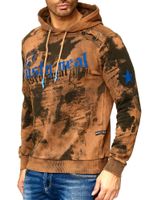Men's tie-dye hoodie, hooded pullover with vintage print, sweater 19113 Camel