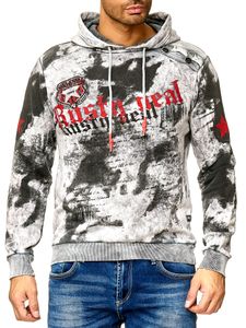 Men's tie-dye hoodie, hooded pullover with vintage print, sweater 19113 Grey