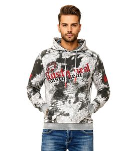 Herren Hoodie im Batik Look Kapuzen-Pullover mit Vintage Print Sweater 19113 Grau
