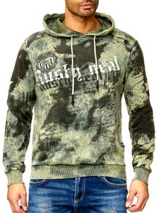 Men's tie-dye hoodie, hooded pullover with vintage print, sweater 19113 Khaki