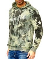 Men's tie-dye hoodie, hooded pullover with vintage print, sweater 19113 Khaki